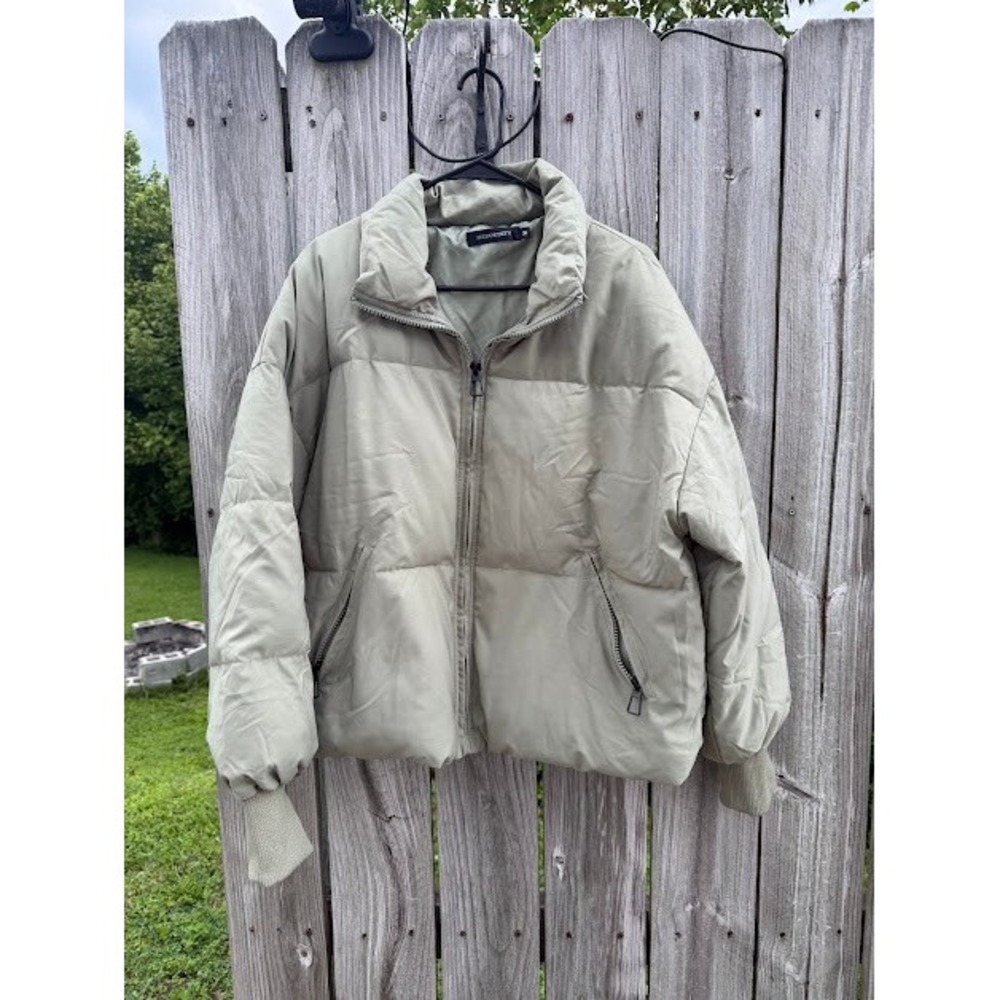 Gorpcore Streetwear MEROKEETY Puffer Jacket M Sage Green Quilted Zip Up Puffy